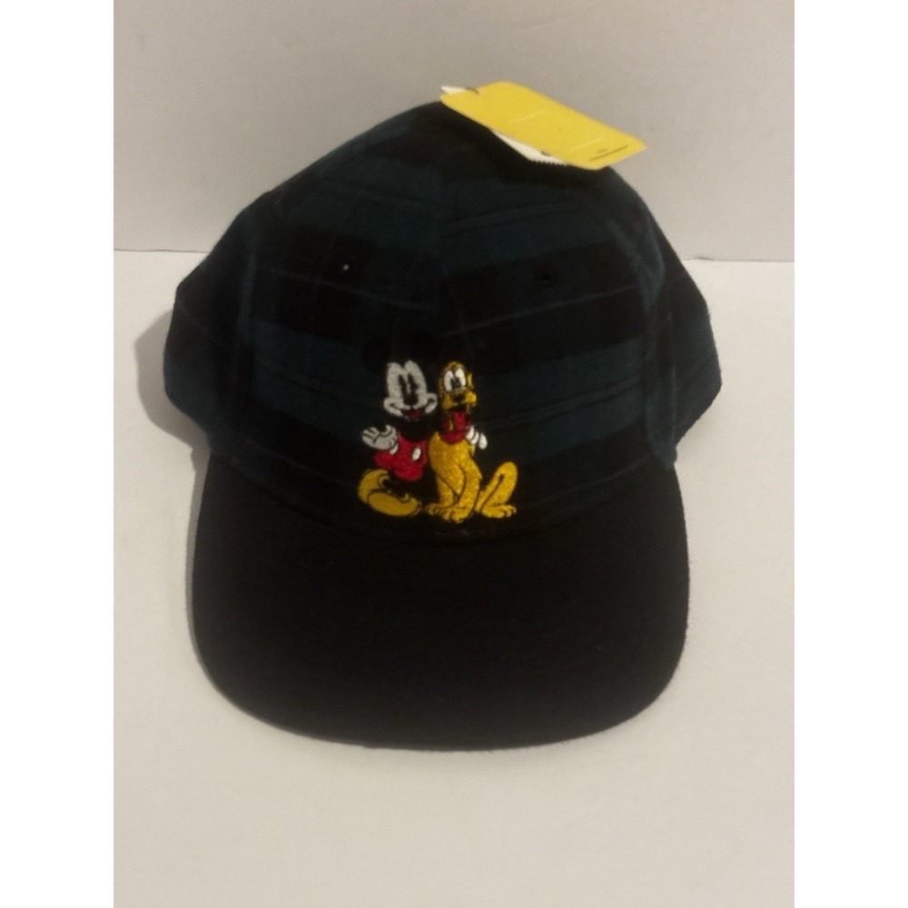 NEW Mickey Mouse & Pluto Snapback Plaid Hat Cap Green Disney